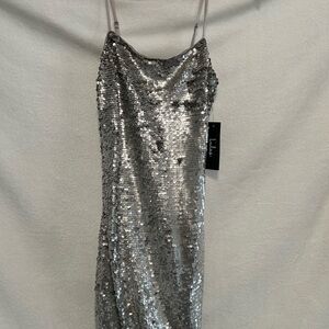 Lulu's Sparkling Silver Strapless Dress